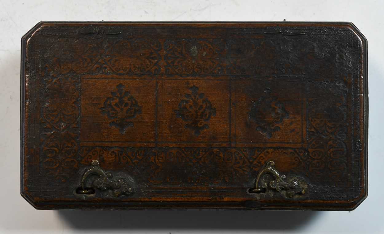 A Dutch fruitwood case of coin scales and seven brass weights, probably early 18th century, - Image 2 of 8