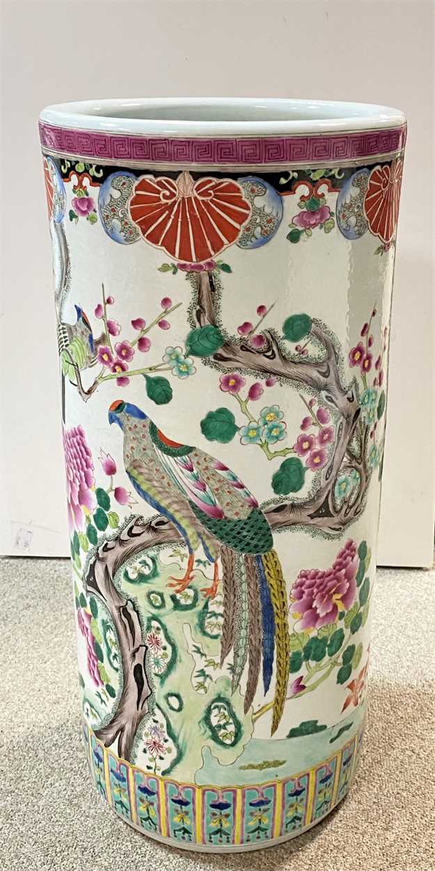 A Chinese famille rose porcelain cylindrical stick stand,