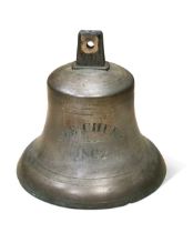 A bronze ship's bell marked 'Sze Chuen 1862',