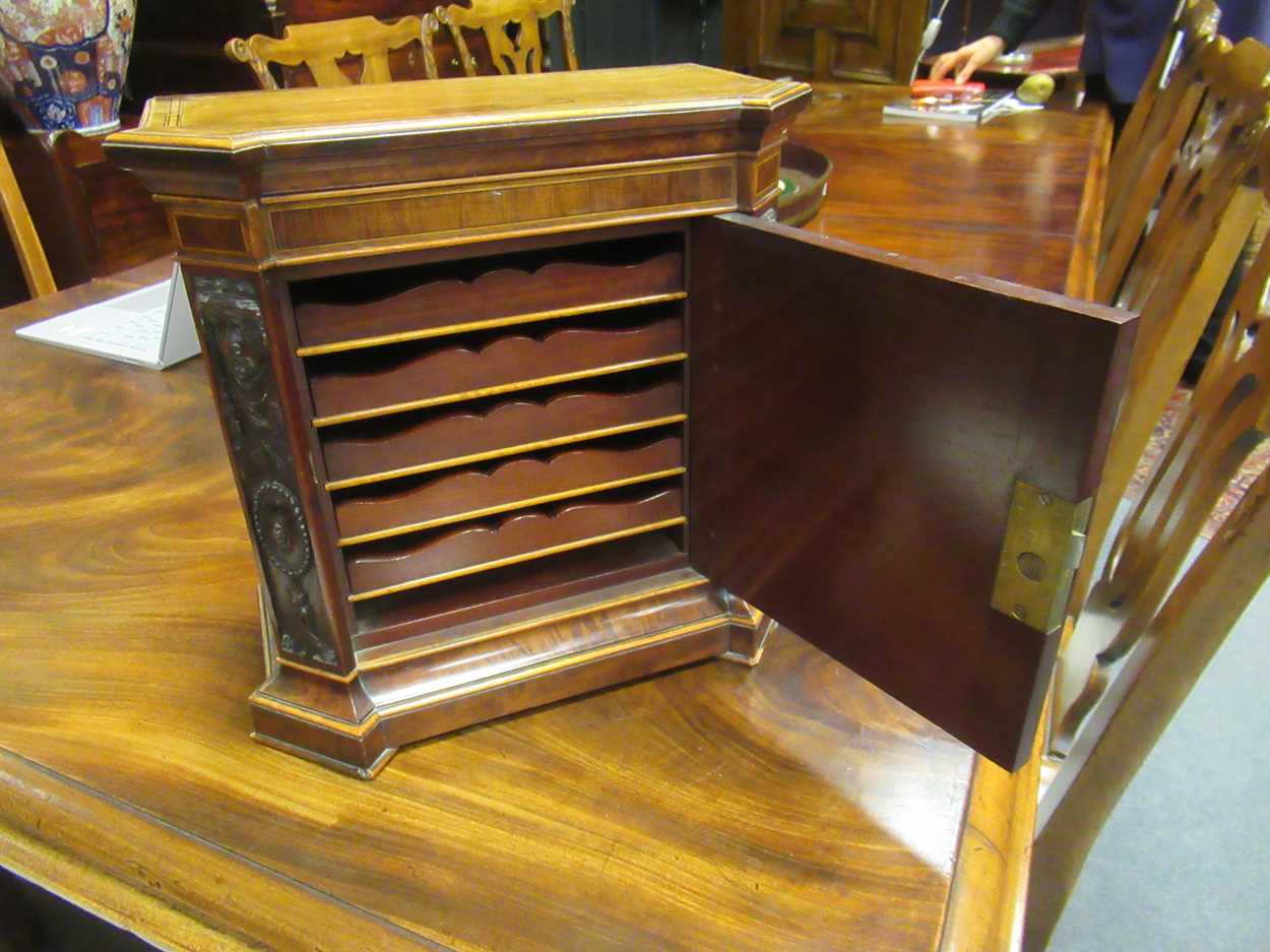 A miniature Victorian mahogany and boxwood inlaid collector's cabinet, - Image 3 of 13