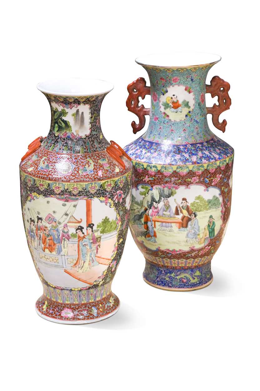 A Chinese famille rose porcelain baluster vase, late 20th century,