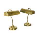 A pair of brass banker's lamps, 20th century,