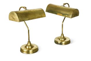 A pair of brass banker's lamps, 20th century,