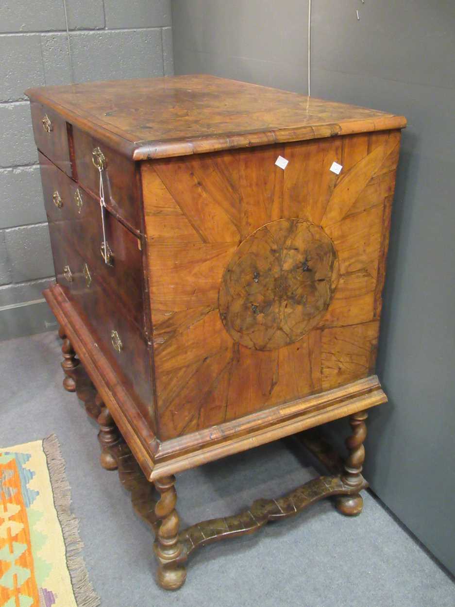 A Queen Anne and later oyster veneered walnut chest on stand, - Bild 20 aus 20