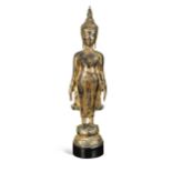A Thailand gilt metal standing Buddha, 20th century,