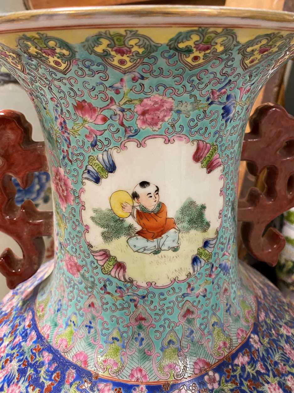 A Chinese famille rose porcelain baluster vase, late 20th century, - Image 5 of 17