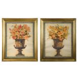 A pair of contemporary assembled collages of tulips within urns, 20th century,