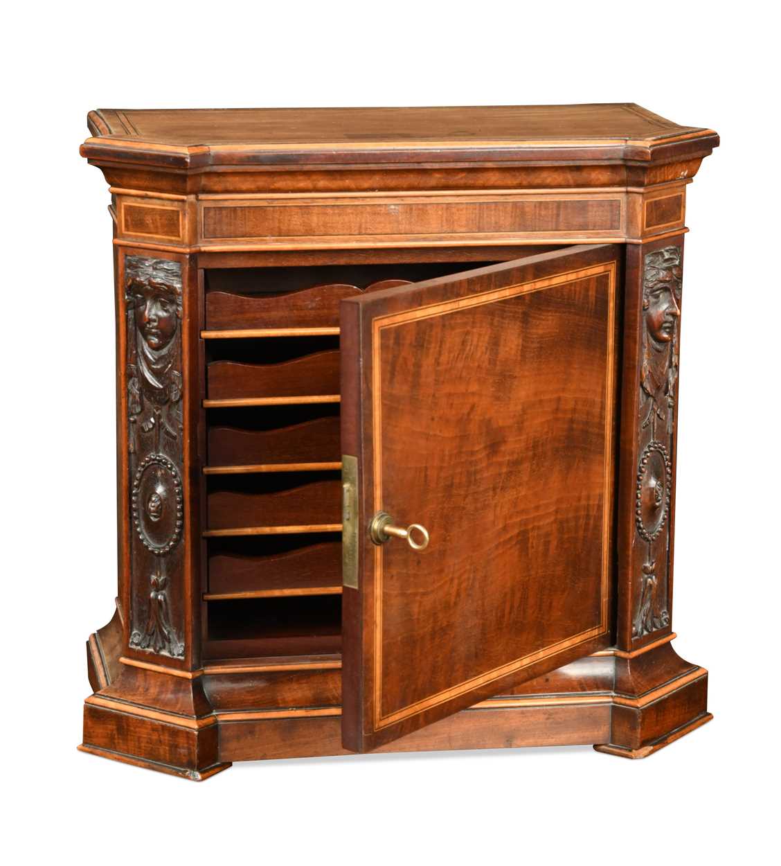 A miniature Victorian mahogany and boxwood inlaid collector's cabinet,