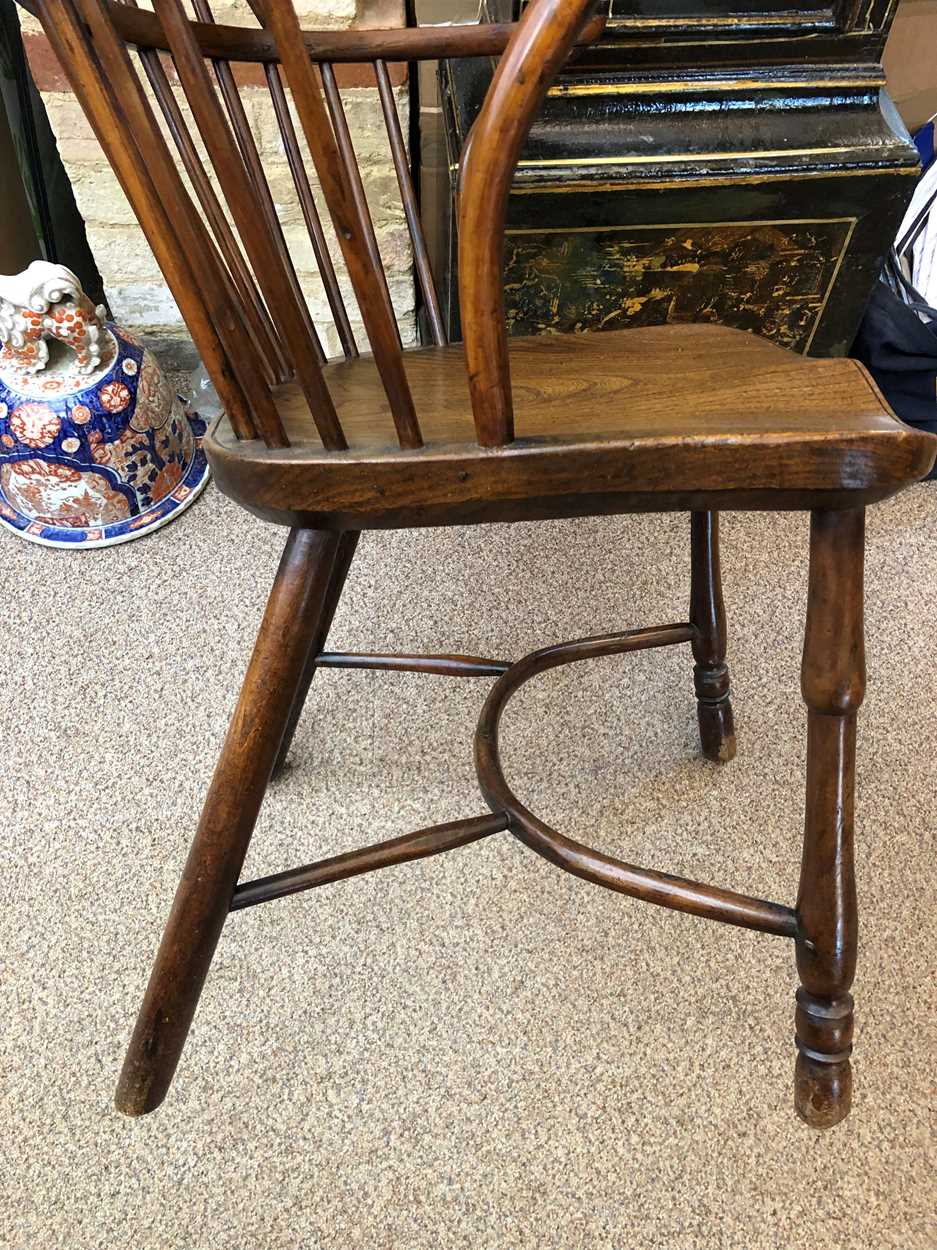 A yew and elm stick back arm chair, early 19th century, - Image 7 of 9