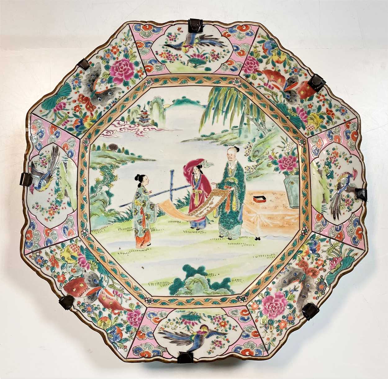 A Japanese famille rose octagonal plate, circa 1890,