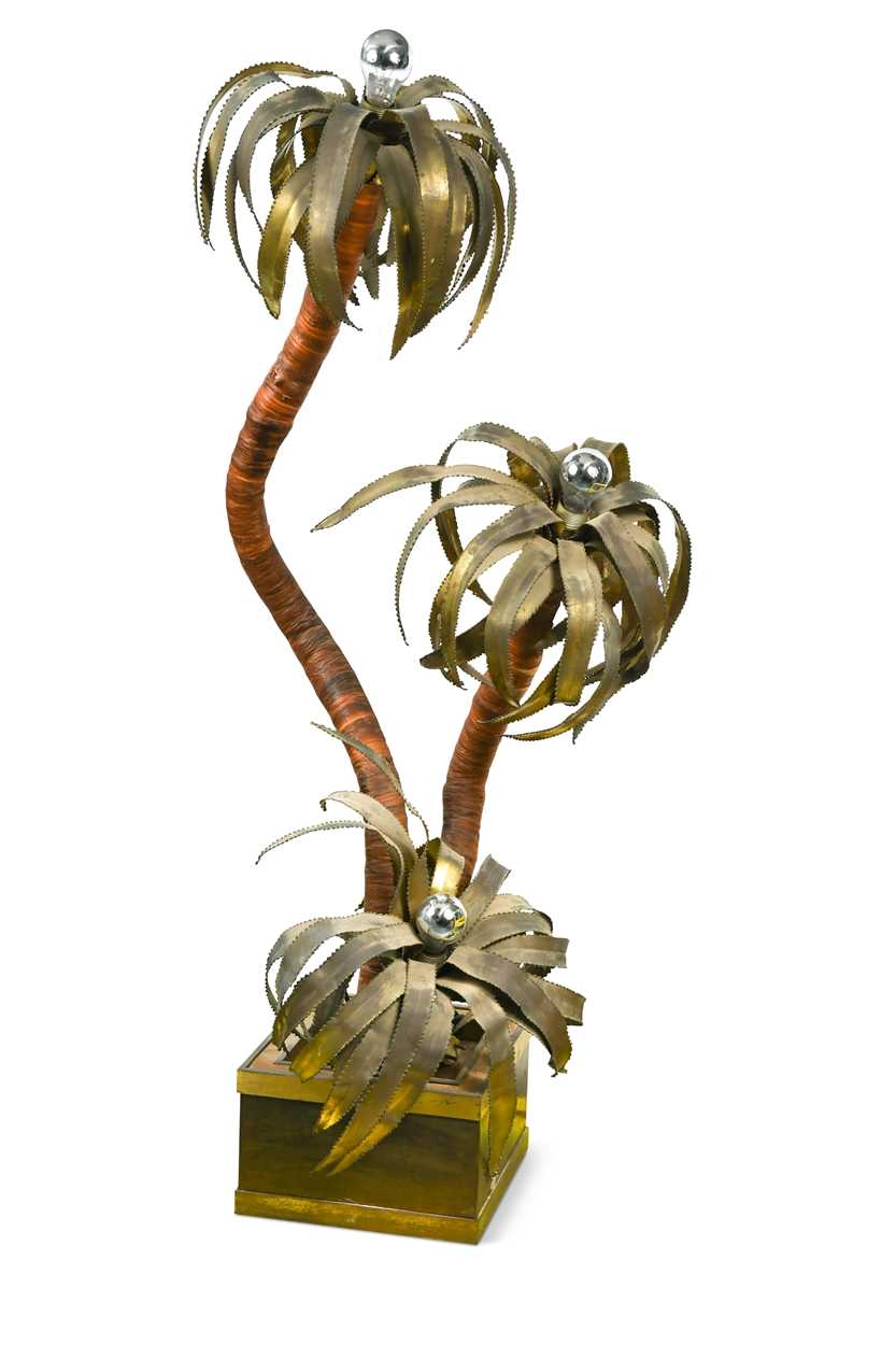 A French brassed metal palm tree floor lamp, circa 1970,