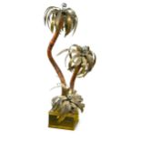 A French brassed metal palm tree floor lamp, circa 1970,