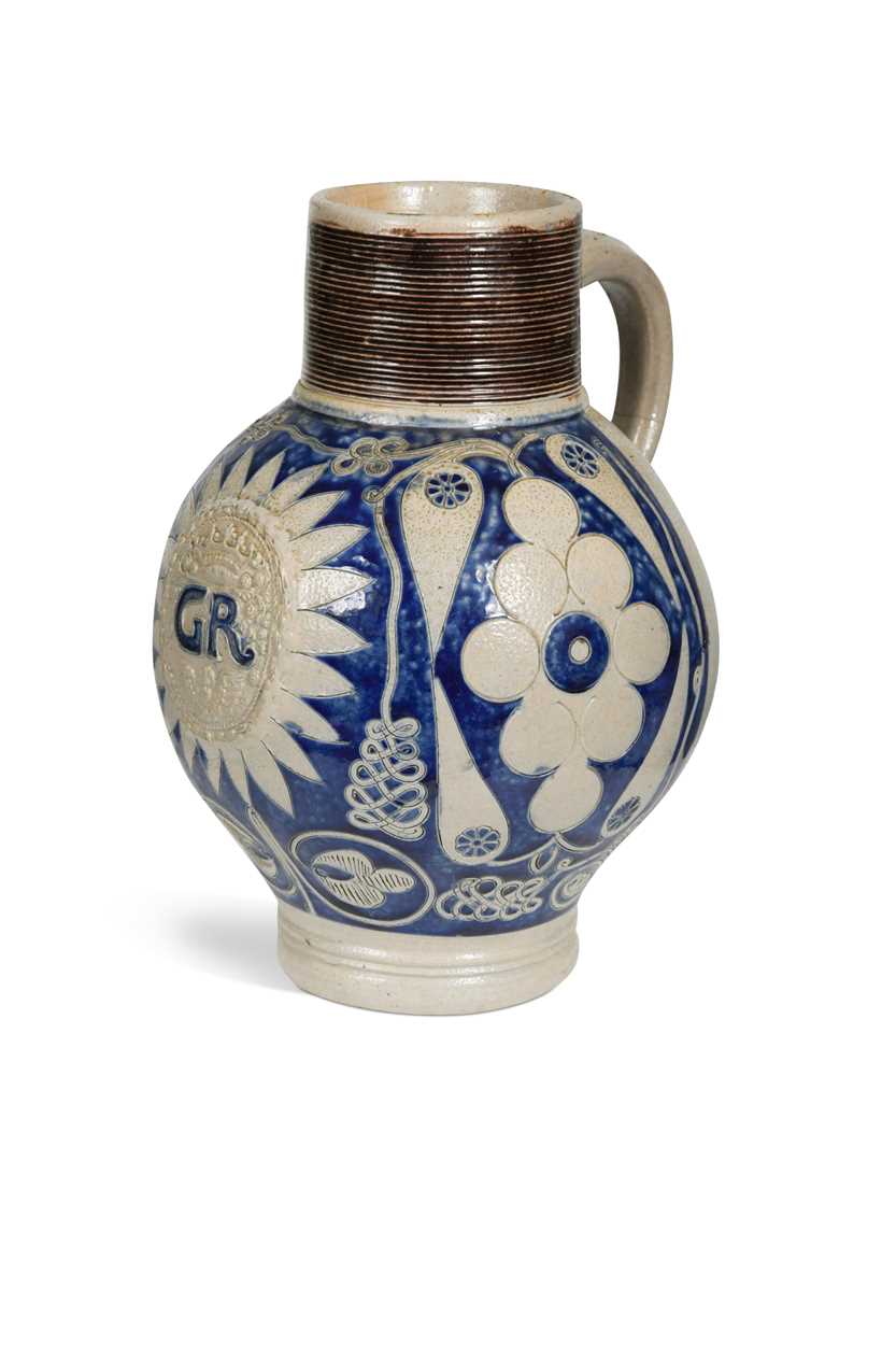A German Westerwald stoneware jug, 18th century,