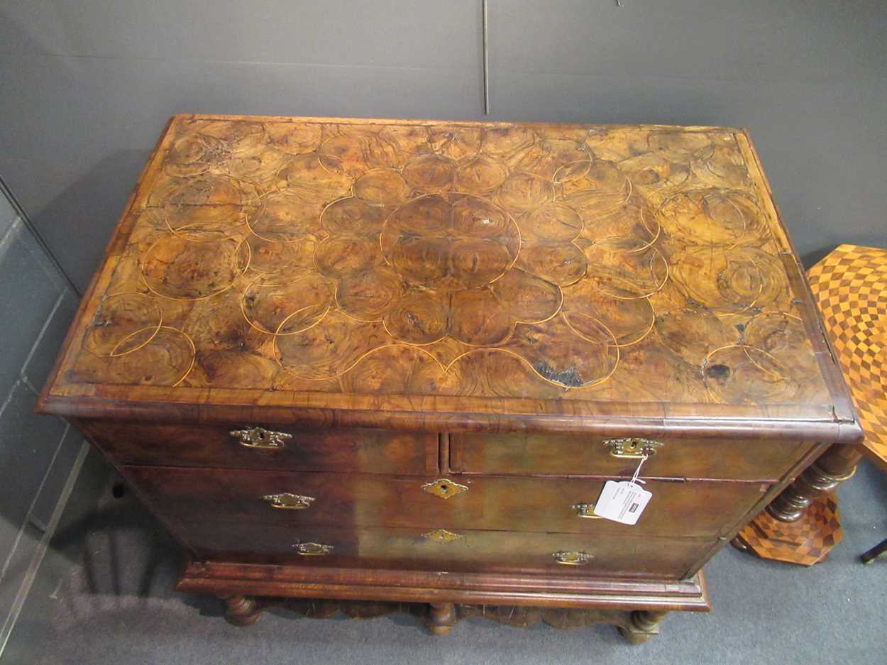 A Queen Anne and later oyster veneered walnut chest on stand, - Bild 19 aus 20