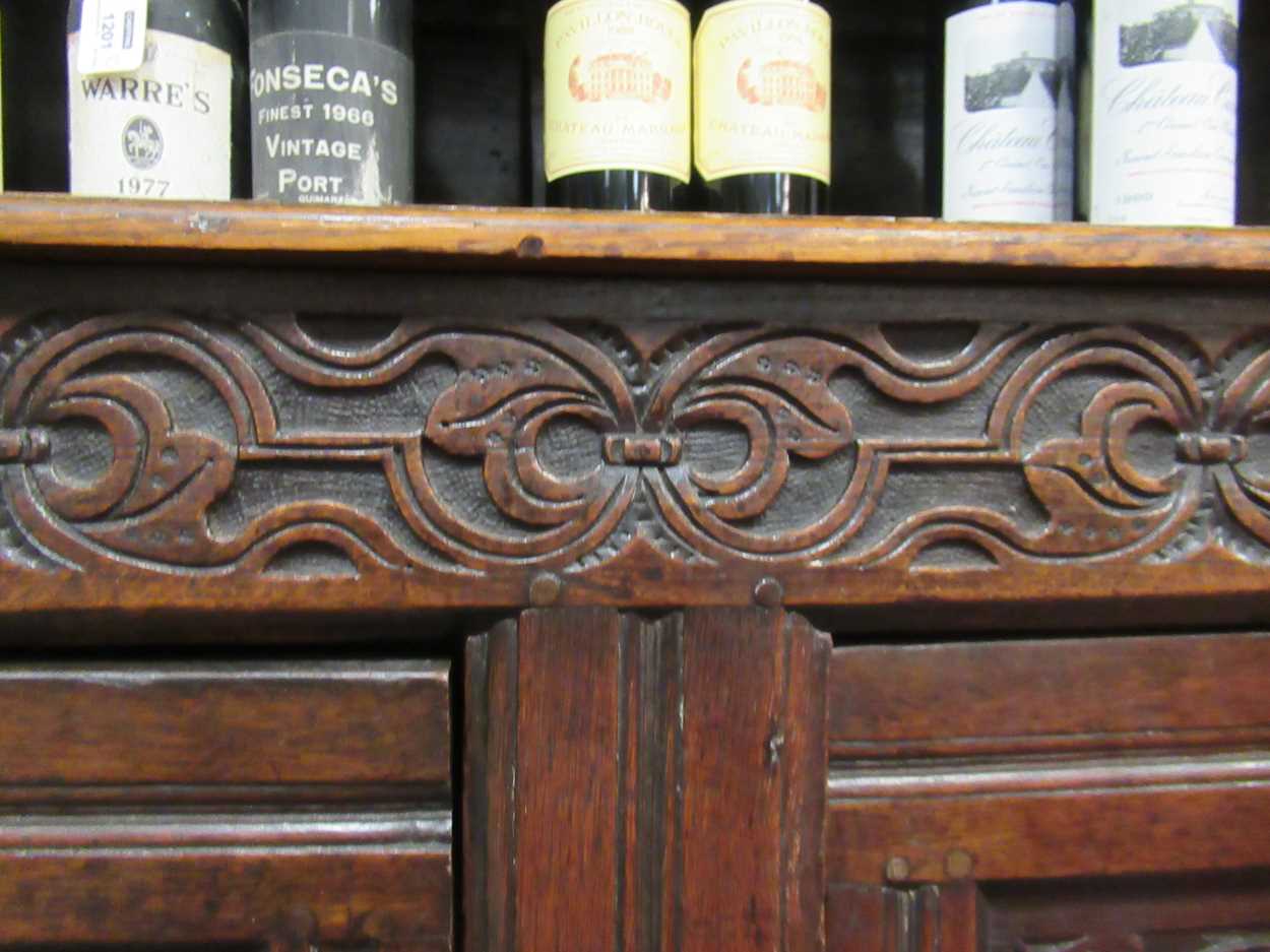 An oak court cupboard, 17th century and later, - Image 11 of 16