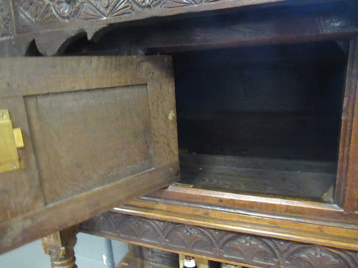 An oak court cupboard, 17th century and later, - Image 2 of 16