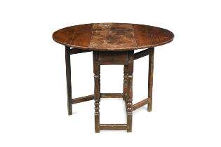 A small elm and oak gateleg table, early 18th century,