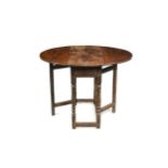 A small elm and oak gateleg table, early 18th century,