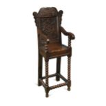 An oak child's chair, 17th century and later,