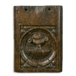 A Medieval carved oak pew end section, English circa 1500,