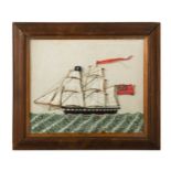A woolwork and fabric collage of the Brig Messenger, Hull, 19th century,