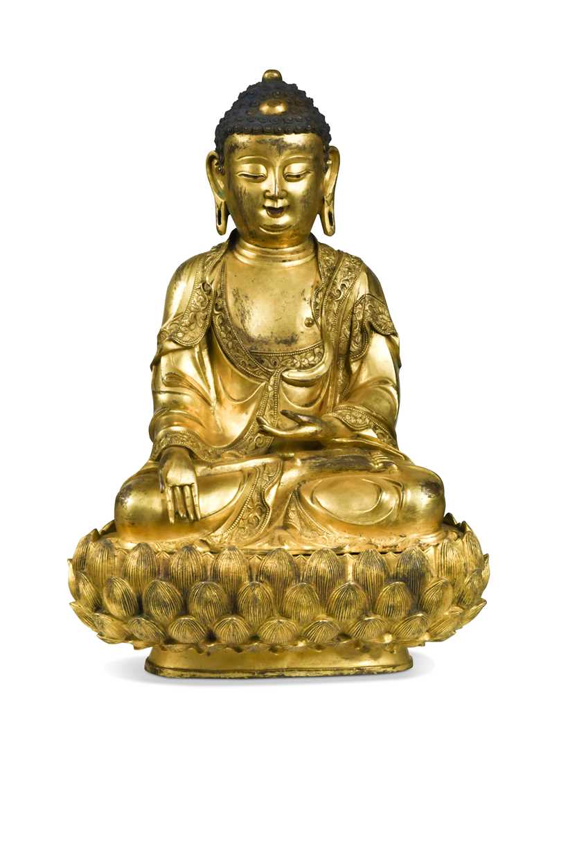 A large Chinese gilt bronze figure of Buddha, Ming style,