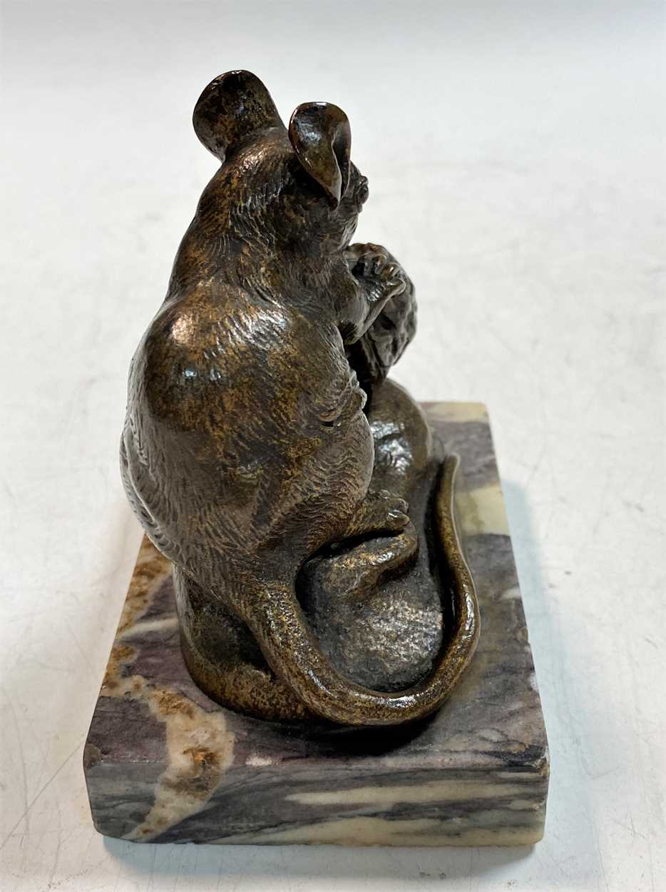 After Clovis Edmund Masson (1838-1913), a bronze study of a mouse gnawing a walnut, - Image 3 of 10