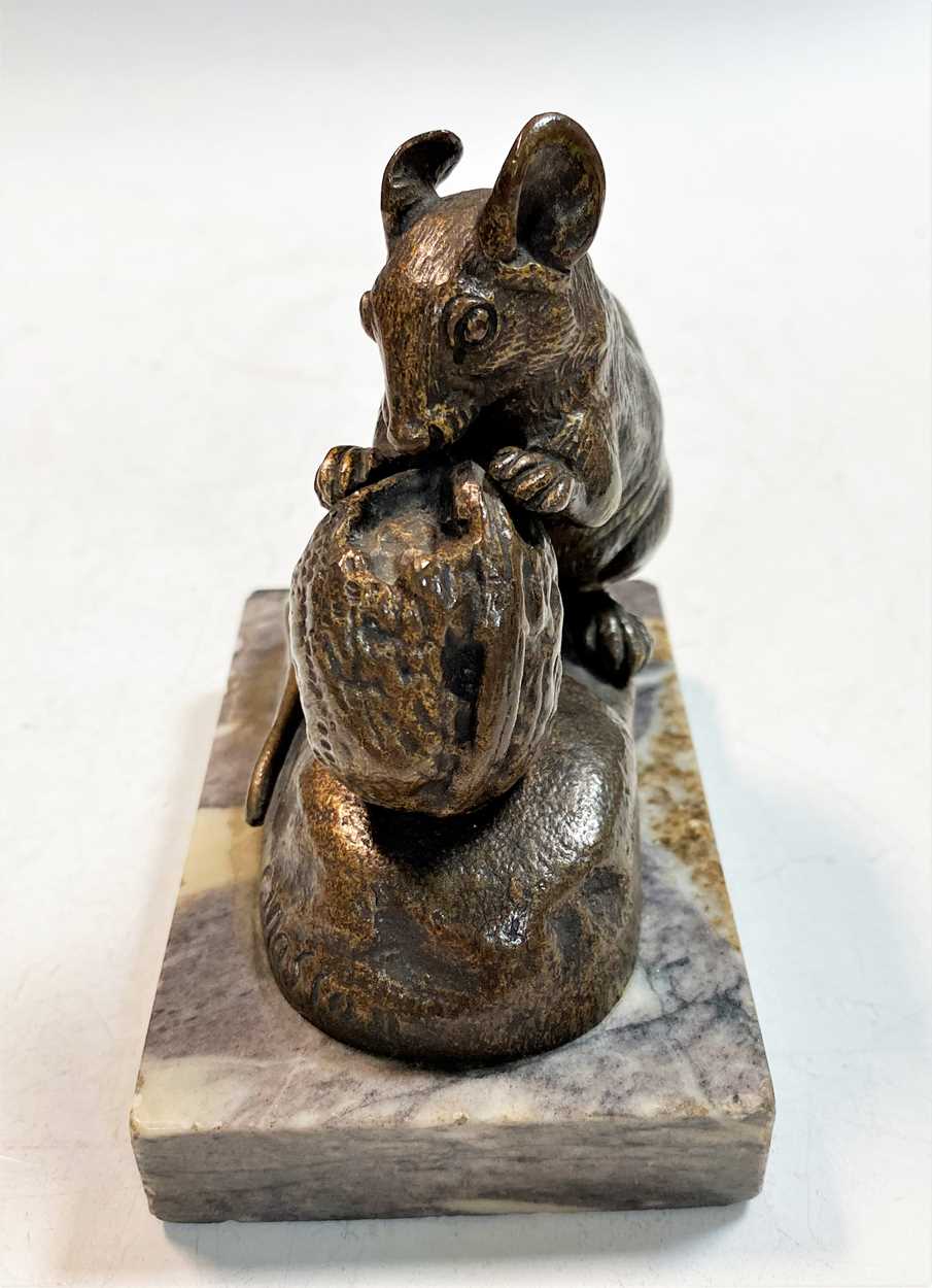 After Clovis Edmund Masson (1838-1913), a bronze study of a mouse gnawing a walnut, - Image 5 of 10