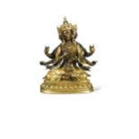 A Chinese gilt bronze multi-headed and multi-armed seated Avalokitesvara,