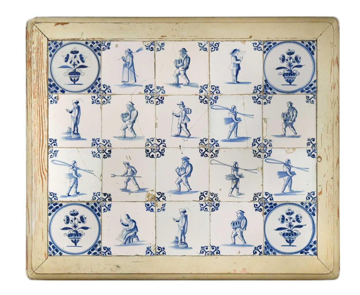 Twenty Delft blue and white tiles, 18th century,