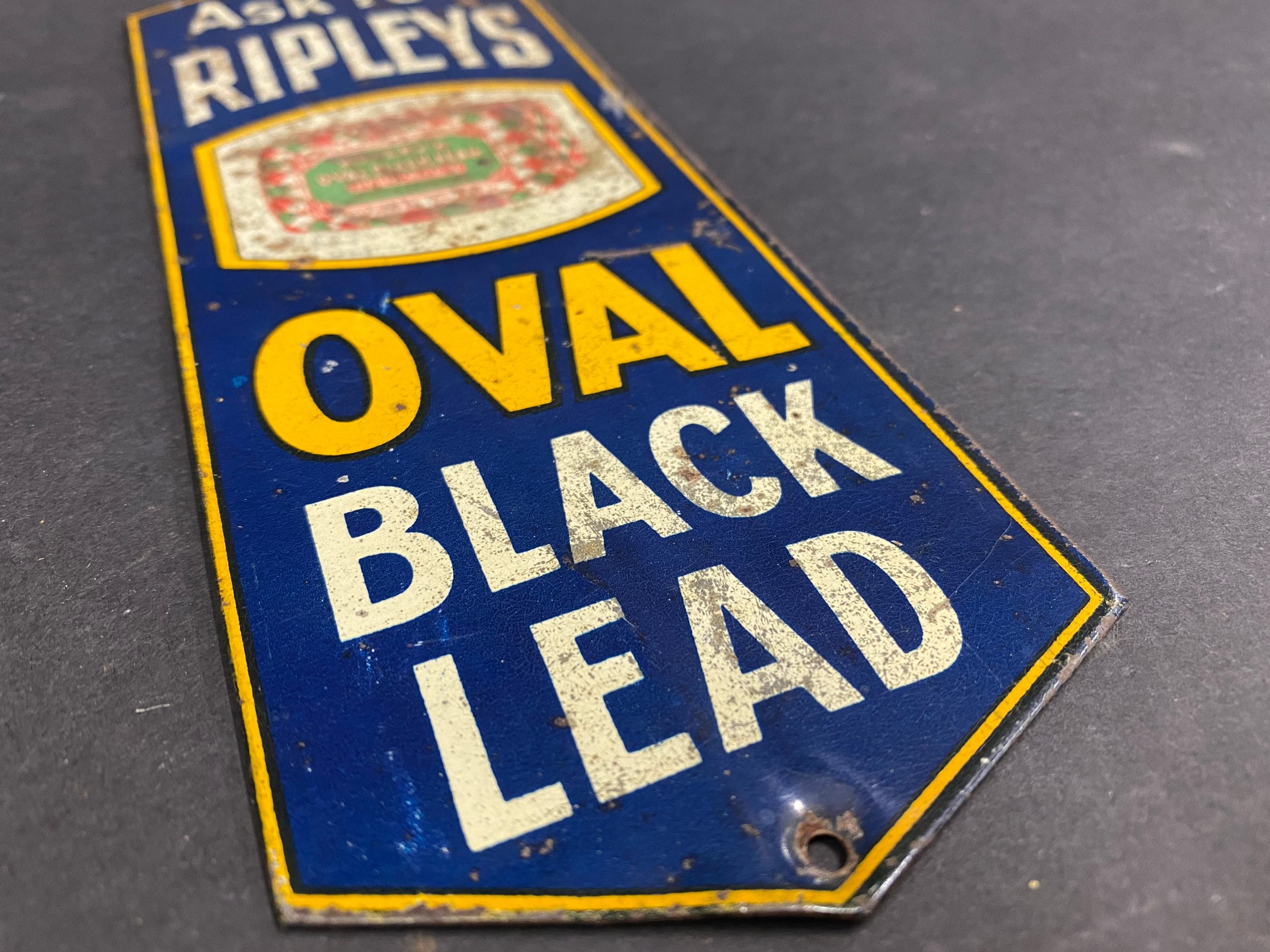 A Ripley's Oval Black Lead tin part pictorial finger plate, 3 x 8 1/2". - Image 2 of 2