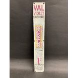 A VAL Violet Cachous enamel vending machine sign, restored, 2 1/2 x 15 1/2".