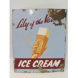 A Lily of the Valley Ice Cream pictorial enamel sign, 17 3/4 x 21 3/4".