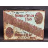 An early rectangular tin advertising sign for Mouatta Indian & Ceylon Teas, 18 1/2 x 13 1/2".