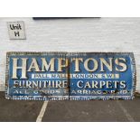 A very large two piece enamel sign advertising Hamptons of Pall Mall, London SW1, for furniture