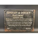 A reproduction Somerset & Dorset Railway cast iron sign, 15 3/4 x 11 1/2".