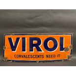 A small Virol 'Convalescents Need It' rectangular enamel sign by Patent Enamel, 30 x 12".