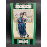 A pictorial showcard advertising The 'Sylkon' artificial silk hosiery, depicting a glamorous 1920s