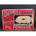 A Dennis's 'Lincolnshire' Pig Powders pictorial tin advertising sign, 18 x 12 1/2".