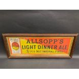 A framed and glazed Allsopp's Light Dinner Ale showcard, 24 x 8".