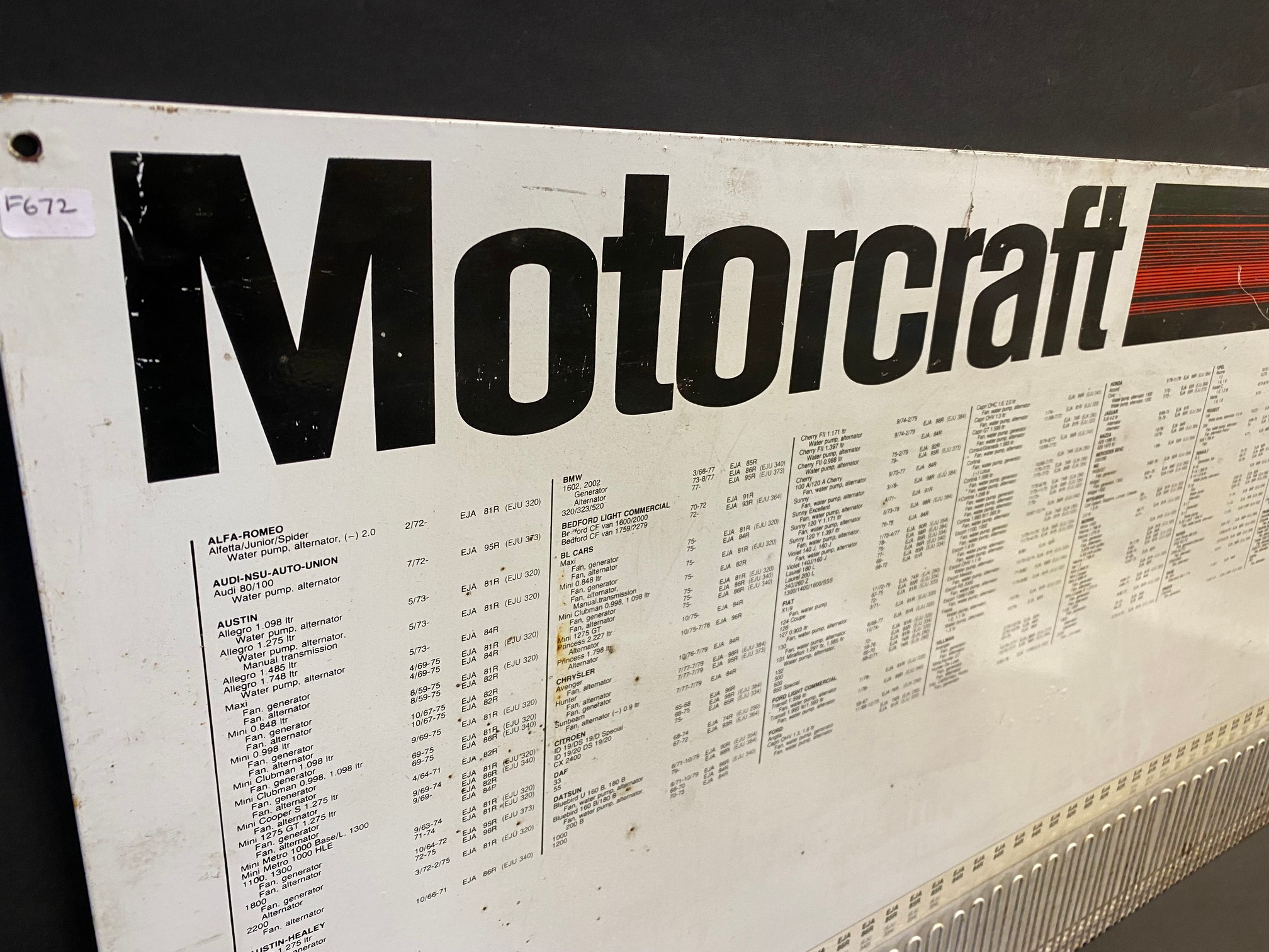 A Motorcraft rectangular tin advertising display board sign, 35 1/2 x 20". - Image 3 of 5