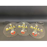 Three circular double sided cardboard fairground price indicator signs, each approx. 12".