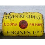 A large Coventry Climax Godiva Fire Pump Engines Ltd, rectangular enamel sign, with central three