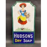 A rare Hudson's Dry Soap pictorial enamel sign, depicting the 'laundress', by Chromo, with some