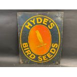 A Hyde's Bird Seeds pictorial tin advertising sign, 13 x 16".