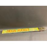 An original fairground artwork wooden sign bearing the words 'Moon Rocket'.