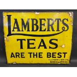 A Lamberts Teas of Norwich & Ipswich rectangular enamel sign, 30 x 24".