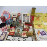 A selection of assorted advertising including showcards, tin beer trays, tins, ephemera etc.