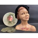 A Fashion Imp 'hat girl' millinery shop advertising figure plus a circular Peerless hair net