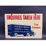 A Pickfords Removers & Storers rectangular double sided pictorial tin advertising sign depicting